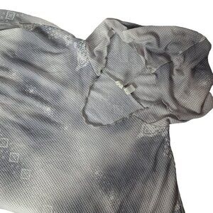 Cato Women's Hooded Geometric Blouse Top Medium Gray White Boho